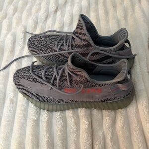 Gray and Red Yeezy Boost 350 V2 Sneakers